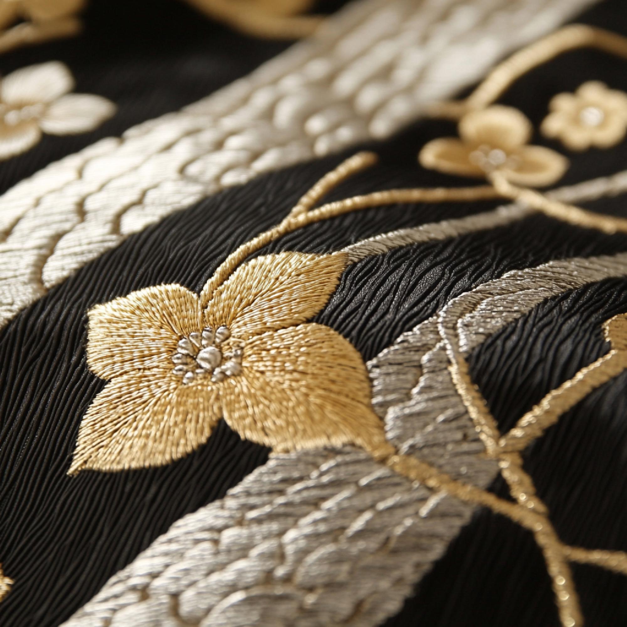 Hand embroidered luxury textile close-up